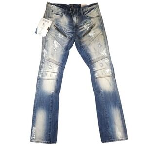 PRPS Demon Slim Fit Destroyed Distressed Indigo Jeans Zipper Men's 34x34